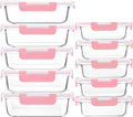 M MCIRCO [10-Pack Meal Prep Containers with Snap Locking Lids, Glass Airtight Lunch, Food Storage Containers, Microwave, Oven, Freezer and Dishwasher Friendly, Pink
