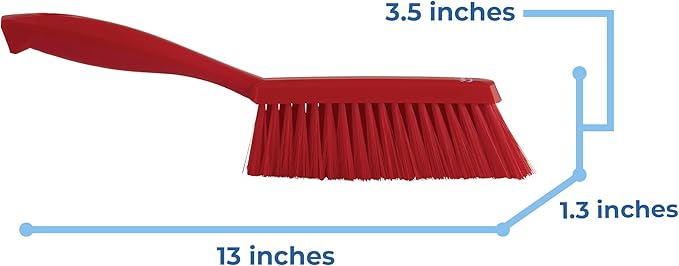 Vikan 45874 Bench Cleaning Brush, Polypropylene/Polyester Soft Bristle Dustpan Brush & Sweeper With Handle, 14-Inch, Red