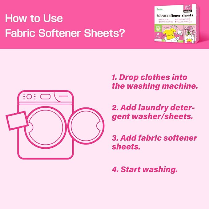 Soulink Fabric Softener Sheets for Washing Machine, No Plastic Jug Soap Strips, Alternative to Fabric Softener Liquid and Pods, Magnolia Scent, Up to 240 Loads