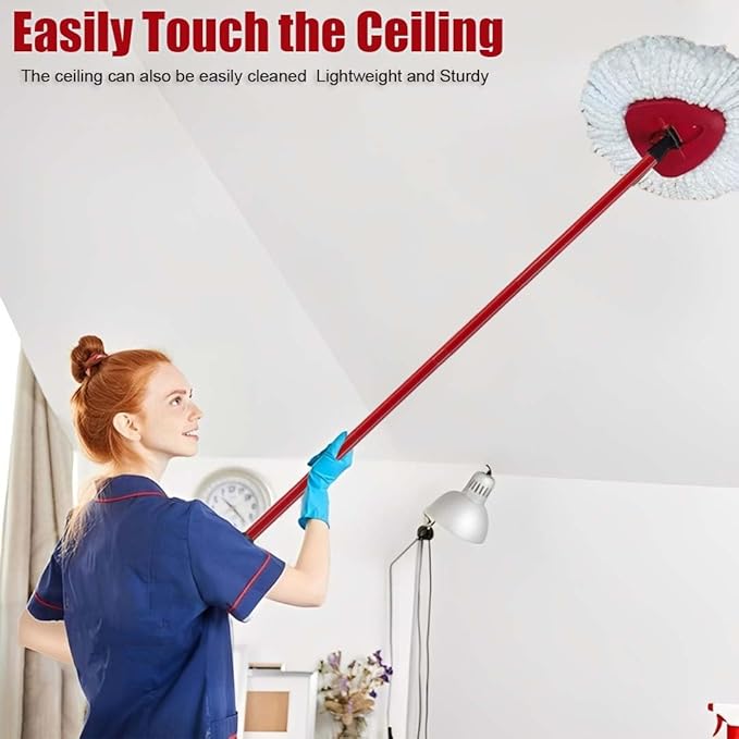 Spin Mop Replacement Head for OCeda EasyWring Microfiber Spin Mops, 2 Microfiber Mop Refills 4-Section 30-to-58 inch Mop Replacement Stick and 1 Base Combo Set (White(1 Tank System)