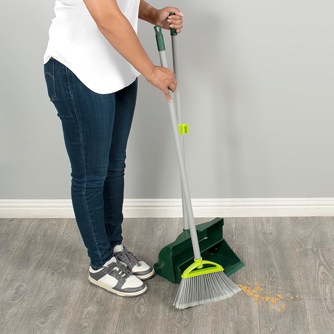 Pine-Sol Broom and Dustpan Set for Home - Both Indoor, Outdoor and Wet or Dry Use – Upright Standing Combo with Adjustable Handle for Comfort