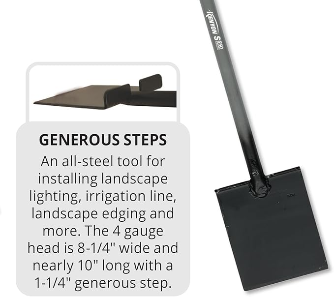Kenyon S550 Irrigation All-Steel Landscape Lighting Trencher/Edger, 45" Steel "T" Handle