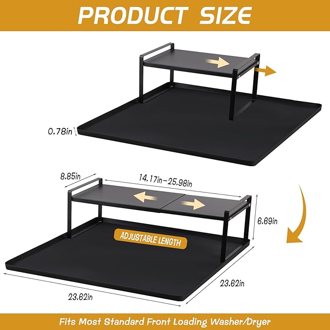 Washer and Dryer Countertop with Retractable Shelf and Silicone Mat, Universal Front Load Washer and Dryer Countertop Set, Washer Dryer Shelf with Mat for Laundry Room (Metal Shelf + Silicone Mat)