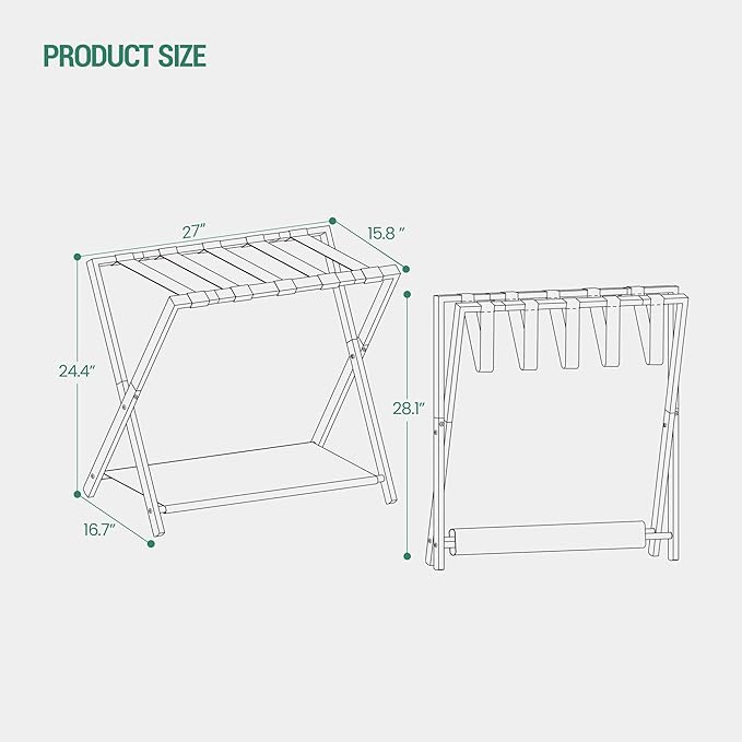 Hzuaneri Luggage Rack, Folding Suitcase Stand for Guest, Foldable, Luggage Holders with Shelf, Steel Frame with Nylon Straps for Bedroom, Hotel, Holds up to 154 lb, Grey,1 Pack LR03899G