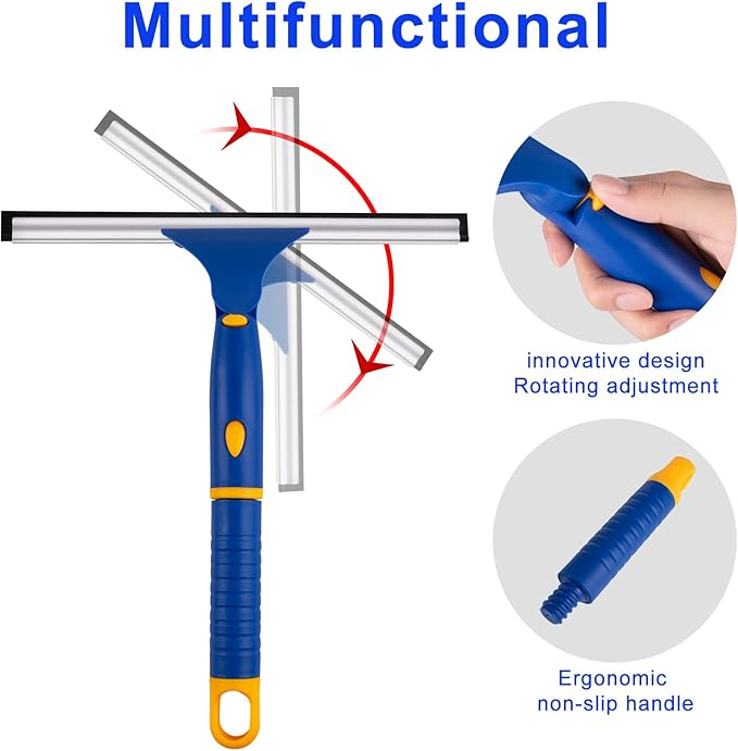 ITTAHO 10" Swivel Window Cleaning Squeegee, All-Purpose Anti-Slip Window Squeegee with 2 Blades, Window Cleaner Tool Bathroom Squeegee for Shower Doors, Tile Shower Walls，Mirrors,Car Windshields