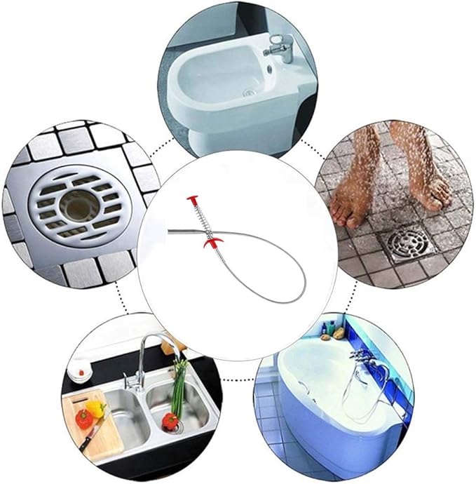 Kaxich Drain Clog Remover, 4pcs Stainless Steel Hair Catcher Clog Remover 23.6 Inch Spring Pipe Dredging Cleaning Tools Drain Relief Sewer Hair Cleaner for Kitchen Sink, Bathroom Tub, Toilet