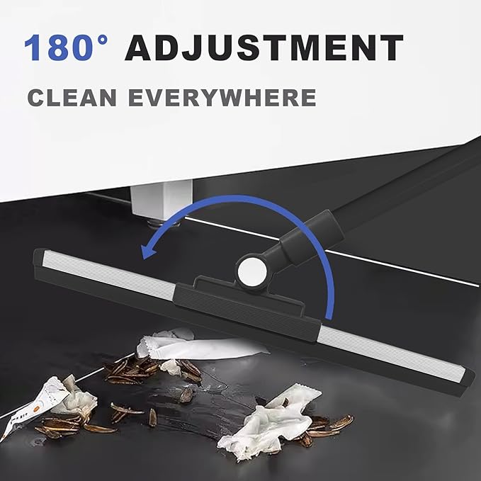 Floor Squeegee - 52 Inch Adjustable Long Handle 14.2 Inch Rubber Blade 180° Rotatable Head Heavy Duty Squeegee Broom for Floor Window Bathroom Tile Garage Concrete Shower Patio (Black)