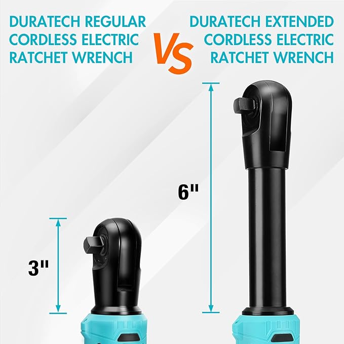 DURATECH Extended Cordless Ratchet Wrench, 3/8" 12V 44 Ft-Lbs Long Neck Electric Ratchet Wrench with 2-Pack 2.0Ah Li-Ion Battery, 1 Hour Fast Charger, 10 Sockets Accessories & Variable Speed Trigger