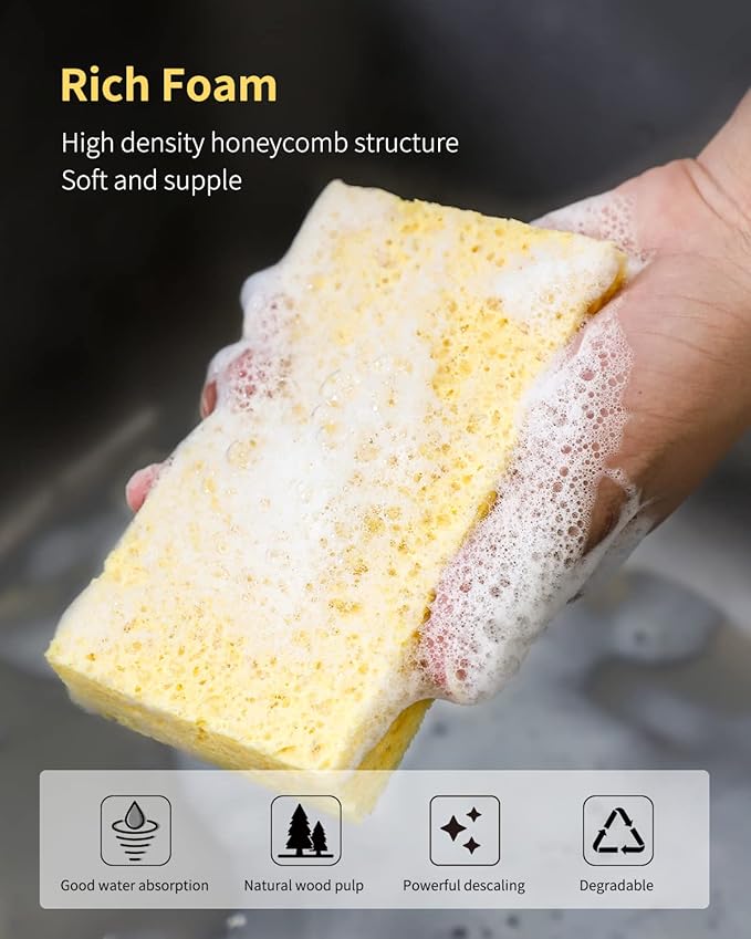 Cellulose Sponges,Heavy Duty Scrub Kitchen Sponge,Clean Tough Messes Without Scratching Sponges Kitchen Blue(6 Pack)