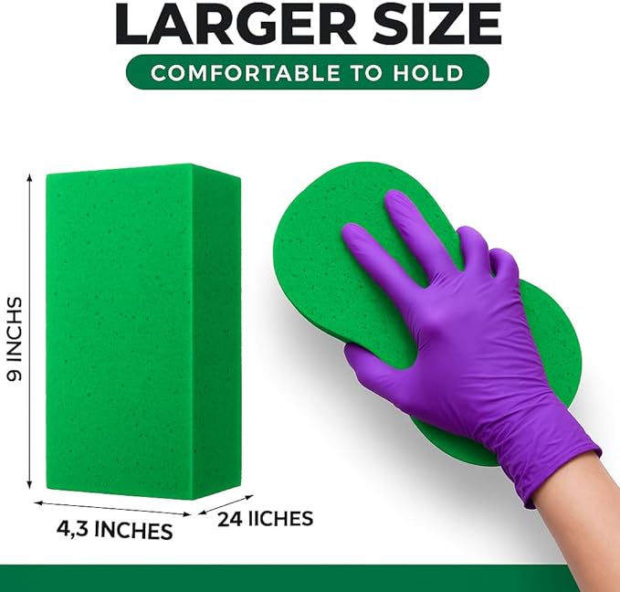 Multi-Purpose Sponges for Cleaning - Green 4 Pack, Large Sponges for Car Washing, Tile & Grout, All Purpose Cleaning