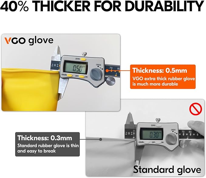 Vgo... 3-Pairs Reusable Household Gloves, Rubber Dishwashing gloves, Extra Thickness, Long Sleeves, Kitchen Cleaning, Working, Painting, Gardening, Pet Care (Size M, Yellow, HH4601)