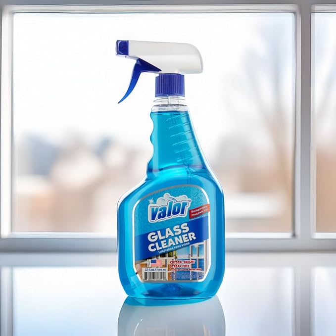 Valor Glass Cleaner Trigger Sprayer – Streak-Free Shine for Glass & Mirrors, 32 fl oz (32 Fl Oz (Pack of 12))