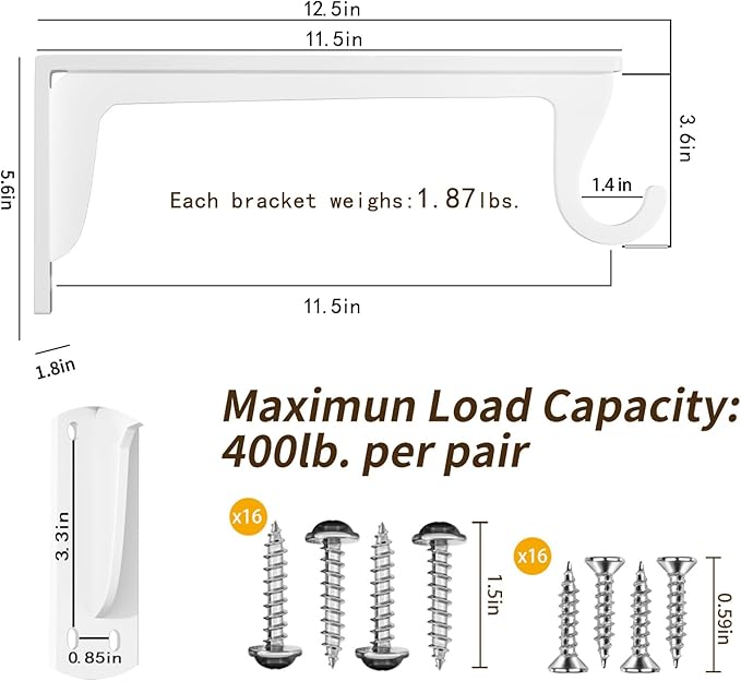 Closet Rod Support Bracket 12 inch WYGWP Heavy Duty Closet Shelves Brackets with Rod Shelving Supports 400lbs, Wall Mounted Shelf and Rod Holder for Armoire Wardrobe and Walk-in Closet Decor