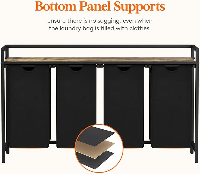 Lifewit Laundry Hamper 4 Section, 168L Pull out Laundry Clothes Basket Organizer with Large Top Shelf and 4 Removable Bags and Handles for Laundry Room Bedroom Bathroom, Black with A Shelf