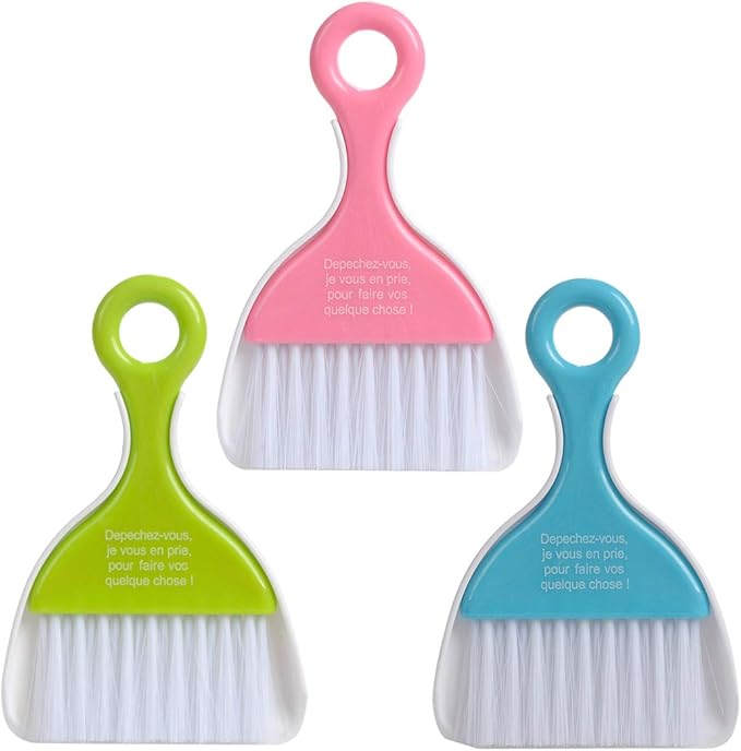 Saim Mini Dustpan and Brush Set, Kids Hand Broom and Dust Pan for Cleaning Table Countertop Keyboard Pets Hair and Small Messes Colour Random, Set of 4