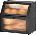 Extra Large Black Bread Box for Kitchen Counter, Large Bamboo Wood Double Layer Bread Box, Wooden Bread Storage Capacity
