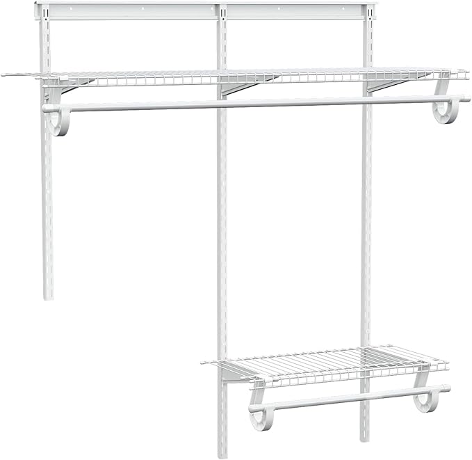 PROWORX 2-4 Ft. Expandable Closet Organizer System Kit, White Custom Metal Wire Shelving, Organization and Storage Shelves Wall Mounted with Hanging Rods