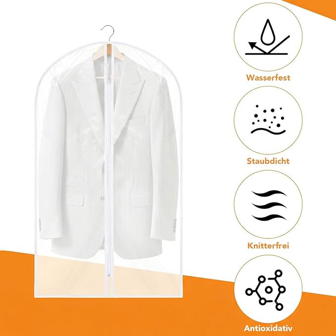 Dntorx 6 Pack Garment Bags 60 * 100cm, 40in PEVA Translucent Garment Covers, Suit Storage Bags, Dress Organizer Bags Used To Protect Shirts, Winter Coats, Jackets（White Edge）
