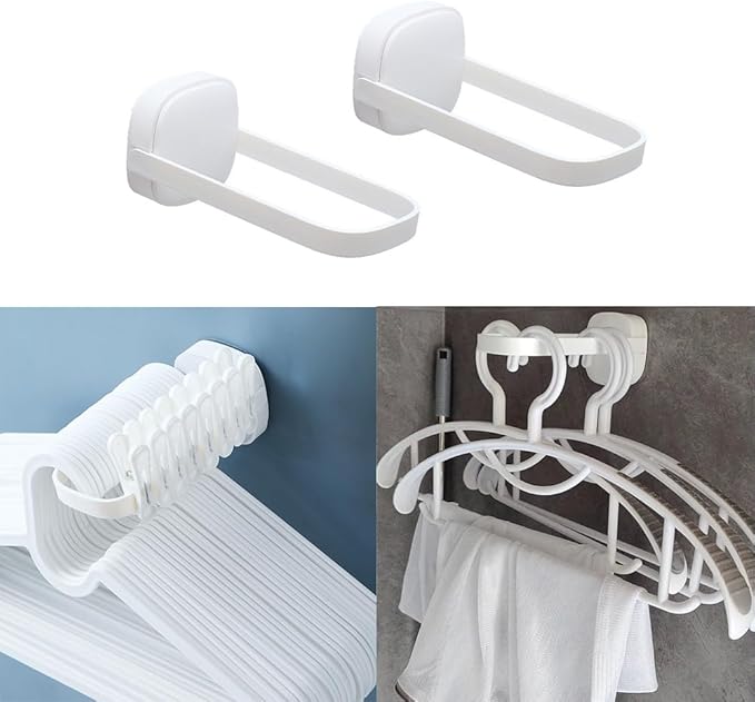 2 Pack Hanger Organizer Stacker Adhesive Foldable Clothes Hanger Holder Mini U Shaped Storage Stand Rack for Electric Dryer Closet Laundry Room Bathroom Washing Machine Organization