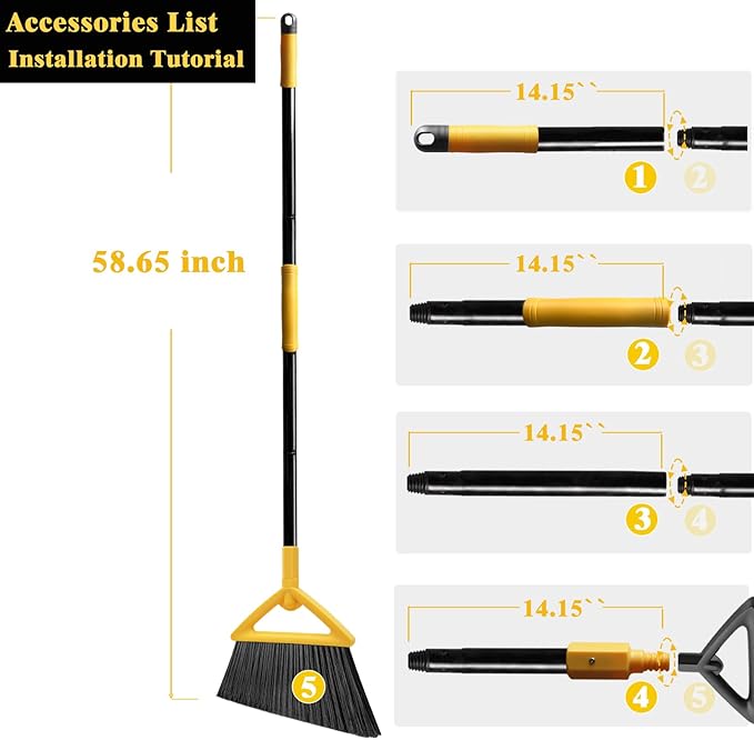 Heavy Duty Broom Outdoor and Indoor, 2 Pack Upgraded Commercial Angle Brooms, Perfect Yellow Broom of House, Kitchen, Garage, Courtyard