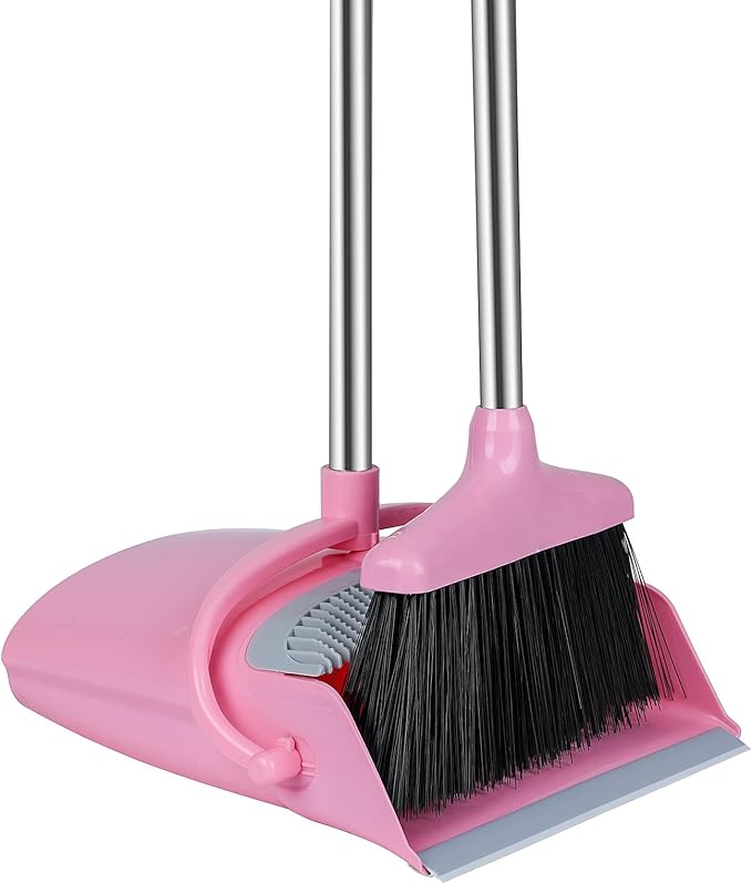 Broom and Dustpan Set, Broom with Dustpan Combo Set for Home Office Kitchen(Pink)