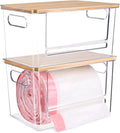 2 PCS Trash Bag Holder Dispenser Under Sink, Extra Large Garbage Bag Holder Organizer with Bamboo Top & Handles