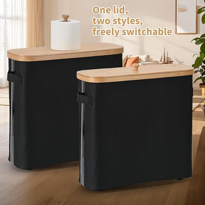 32L Bathroom Toilet Paper Storage Basket with Lid and Handle - Mega Capacity， Bamboo Collapsible Toilet Paper Holder Storage with Non-Slip Bottom, Extra Toilet Roll Storage, Starry Black，1 Pack