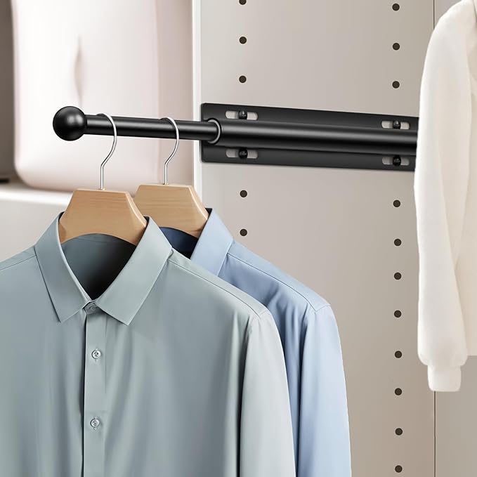 Supforce 14" Valet Rod for Closet Pull Out, Retractable Slide Out Valet Rod Closet Organization, Aluminum Valet Clothing Hanger Rods Perfect for Suits, Dresses & Freshly Pressed Clothes, Black