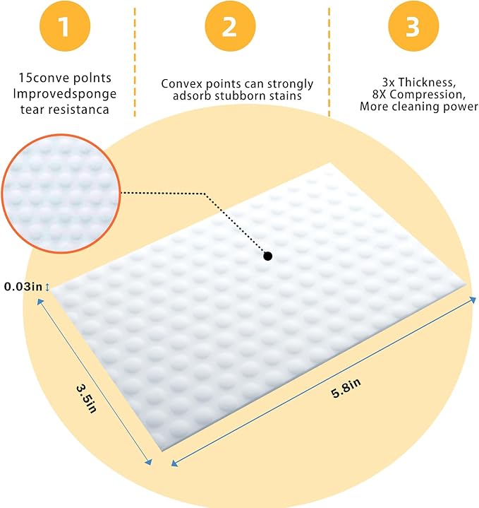 60 PCS Magic Cleaning Sponge Eraser Sheets, Reusable Upgrade Convex Point Scrub Pad Singles Eraser Cleaning Sponge Portable Thin Nano Wipes for Kitchenware Furniture Faucets Hard-to-Reach Places