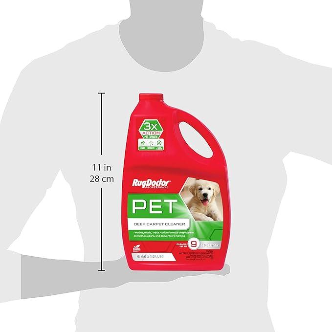 Rug Doctor Pet Carpet Cleaner, 96 oz., Pro-Enzymatic Formula with 3X Action - Cleans, Deodorizes, & Deters Remarking, Concentrated Solution, Professional Grade for Pet Stains & Odors