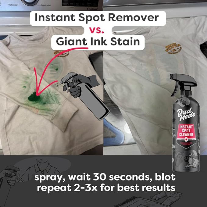 DadMode Instant Fabric Spot Cleaner | 1000 Stain Treatments | Fastest Clothing Spill Remover | 3-Pack Refill | Quick Spray & Wipe | Multi-Surface for Clothes, Carpet & Upholstery | Sandalwood & Suede
