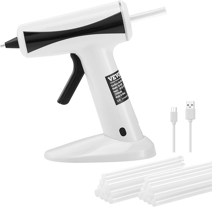 VEVOR Hot Glue Gun, Rechargeable Cordless Glue Gun, Mini Wireless Hot Glue Gun Kit with 2200mAh Battery, 20 Pcs Glue Sticks, Fast Preheating & High Temp, for Crafts, Arts, DIY, Quick Home Repairs