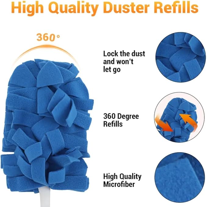 Reusable Duster Refill Compatible with Swiffer - 5 Pack 360° Electrostatic Duster Refills with Handle - Heavy Duty Dusters Refills for Dust, Hair, Furniture, Blinds & Ceiling Fans