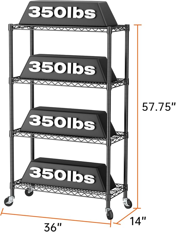 SINGAYE 4 Shelf Storage Wire Shelves Closet Bathroom Organizers Metal Pantry Kitchen Garage Shelving Unit Laundry Room Organization Home Narrow Rack Net Basket with Wheels Black