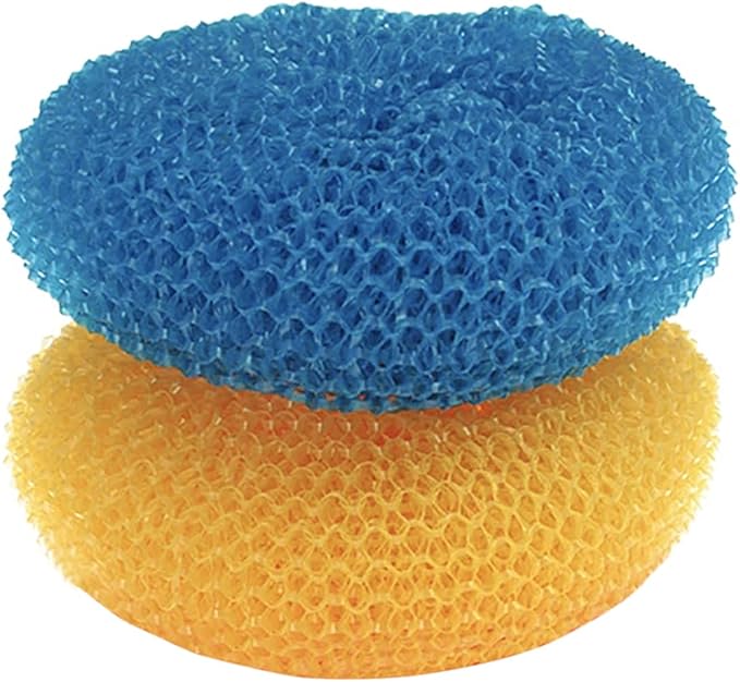 LOLA Jumbo 4" Plastic Mesh Scouring Pads, 2 Pack, Non-Scratch, Great for Pots, Dishwashing, Sinks, Appliances, Assorted Colors