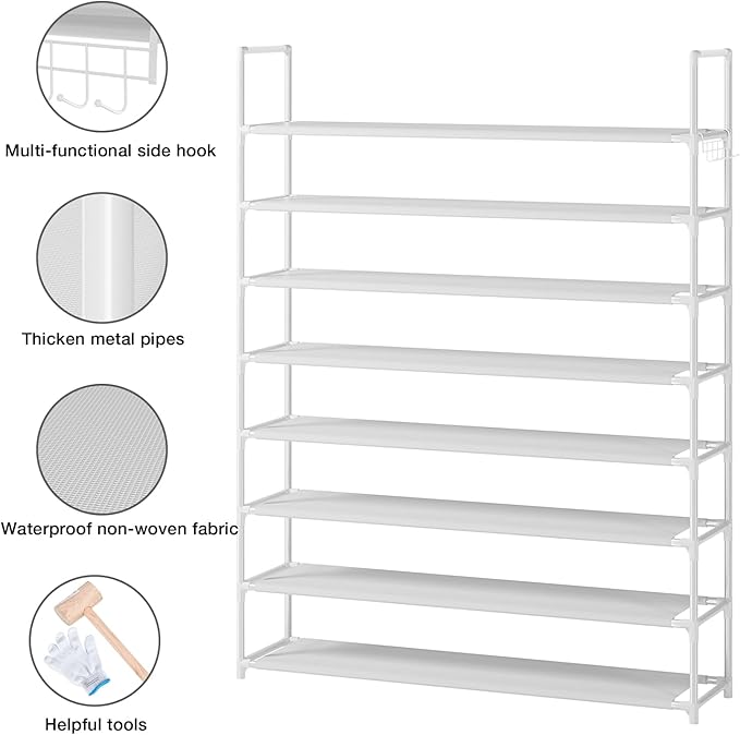 OYREL 8 Tier Shoe Rack Organizer Large Shoe Storage Rack for Closet Entryway Shoe Holder Space Saving Shoe Shelf Shoe Stand Tall Shoe Tower Metal Shoe Rack Holds up to 32-40 Pairs of Shoes