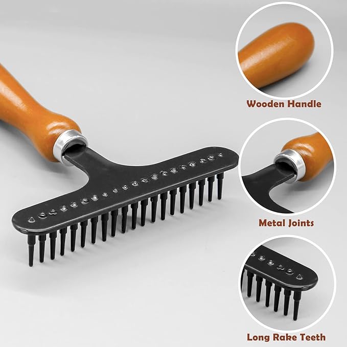 Portable Carpet Rake, Matted & Shag Rug Rake, 6.0 x 4.3 inches, Black