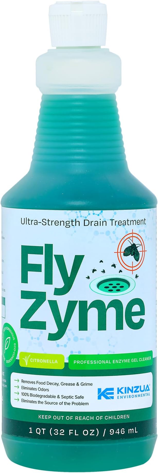 Fly-Zyme, Highly Concentrated Enzyme Drain Cleaner for Pipes & Fruit Flies, Citronella Scented Organic Waste Degrader & Odor Neutralizer, 32 fl oz