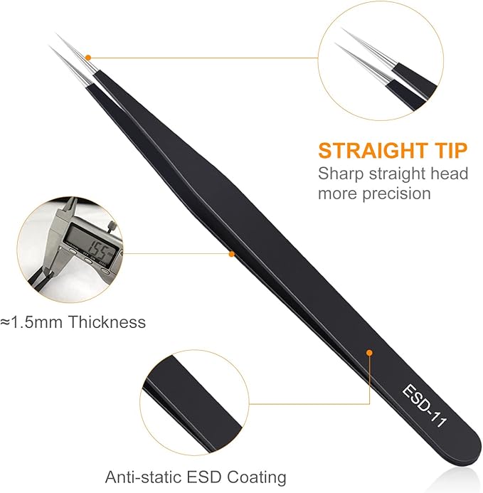 9PCS Precision Tweezers Set, Upgraded Anti-Static Stainless Steel of Tweezers, for Electronics, Soldering, Laboratory Work, Jewelry-Making, Model, Craft