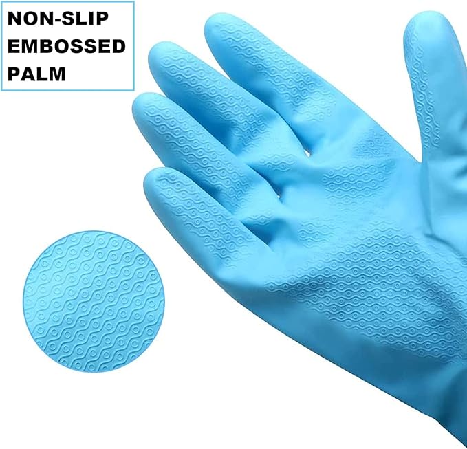 URBANSEASONS Dishwashing Rubber Gloves for Cleaning – 4 Pairs Household Gloves Including Blue, Pink, Green and Red, Non Latex and Fit Your Hands Well, Great Kitchen Tools
