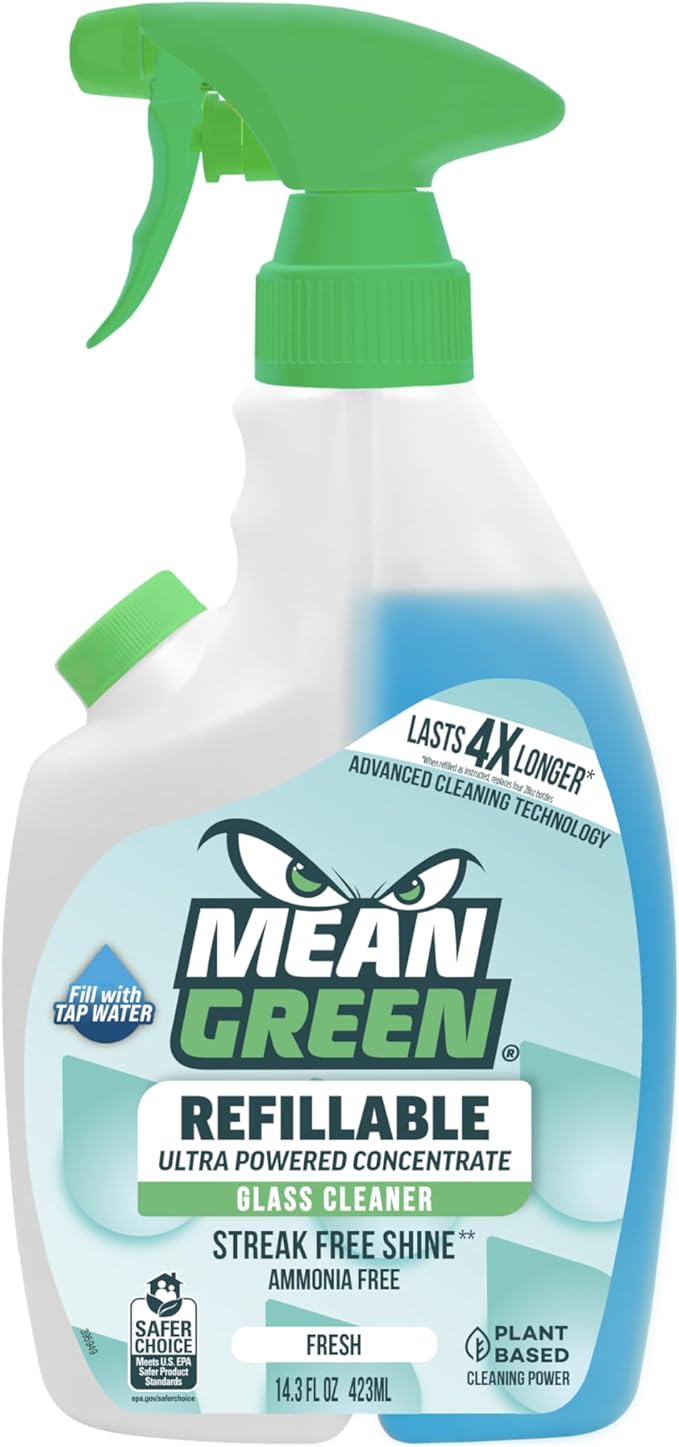 Mean Green Refillable Ultra Powered CONCENTRATE Glass Cleaner, Fresh, 14.3 Ounce