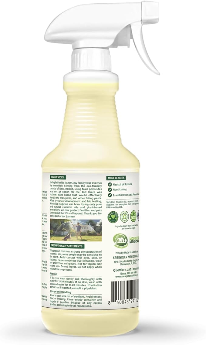 Mosquito Magician Indoor and Outdoor Spray - Use for Carpet, Furniture, Bedding, Couches & Pets – Plant-Sourced with Essential Oil – Mint, 32 OZ