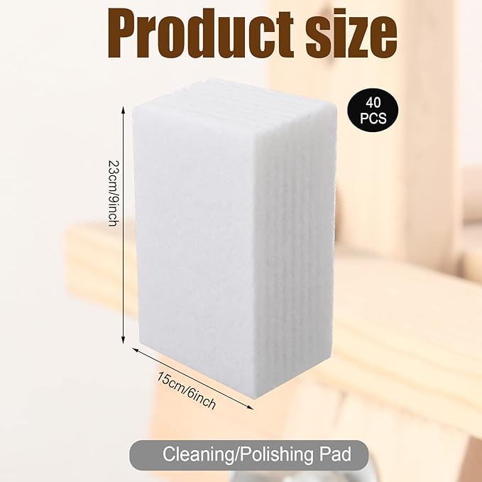 Hoolerry 40 Pcs White Scrub Pads Light Duty Scouring Non Woven Pad Non Scratch Abrasive Hand Multipurpose Scouring Sponge Multi Surface Scrubber Pads for Cleaning Polishing Home(6 x 9 Inch,White)