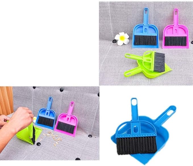 Mini Dustpan and Broom Set Portable Plastic Brush Set (Blue) Used for Desk, Home, Kitchen,Cage Cleaning of Any Small Animals, Guinea Pigs, Rabbits, Hamsters