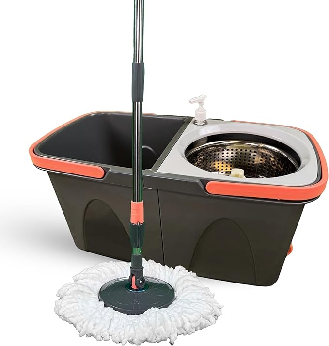 Easy Spin Microfiber Spin Mop and Bucket Set with Handle – Cleaning Tools for Home and Kitchen, Splash-Free Design, 360° Rotating Head, Ideal Cleaning Supplies for All Floor Types