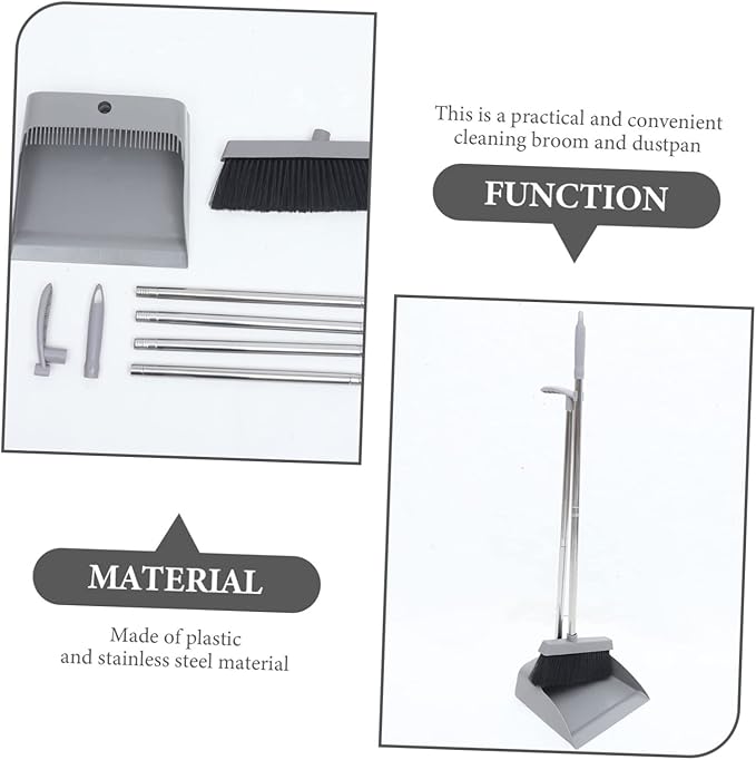 Cabilock Long Handle Broom and Dustpan with Supple Bristles Plastic and Stainless Steel for Home Office Kitchen Indoor Outdoor Cleaning Accessories