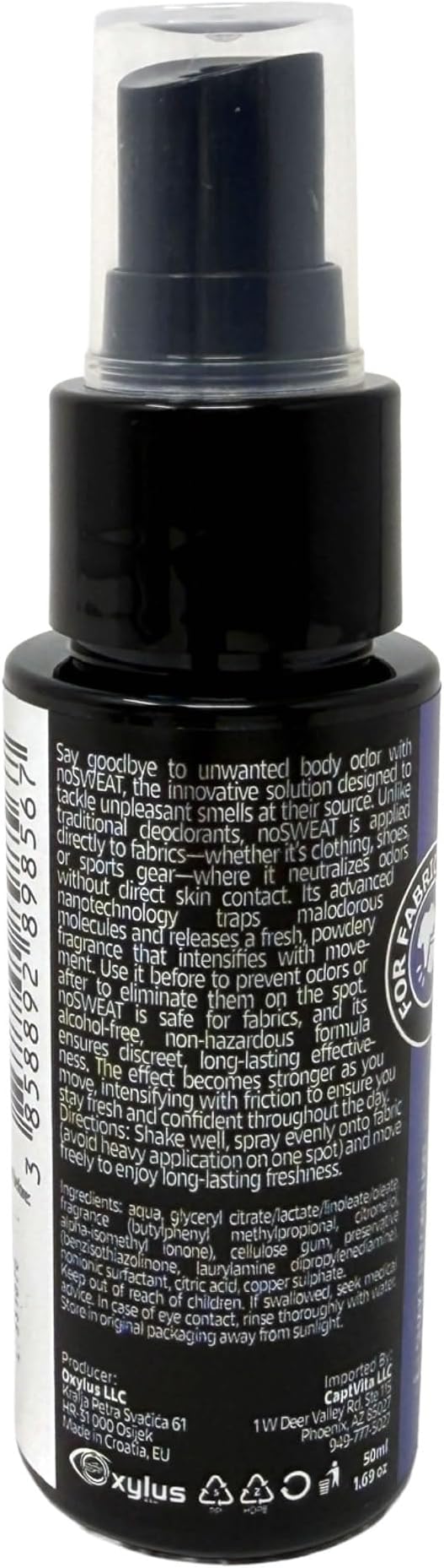 NO SWEAT! Ultra Long Lasting Sweat and Body Odor Protection, 98% Natural Ingredients, Hypoallergenic & Clinically Tested, Alcohol-Free & Fabric Safe, 20x Longer Duration, Created from Science (50mL)