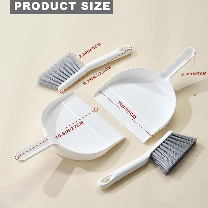 Mini Broom and Dustpan Set -Small Dustpan with Brush Set,Hand Broom and Dustpan Set, Compact Dustpan and Brush Combo for Kitchen, Floors, Desktop, Pet Care, Daily Cleaning (White+Light Gray)
