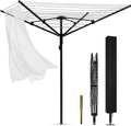 Heavy Duty Outdoor Umbrella Drying Rack, 12 Lines with 165 Feet Drying Space, Steel Frame & Adjustable Height, 4-arm Umbrella Clothesline for Laundry, Collapsible Clothes Drying Rack for Backyard