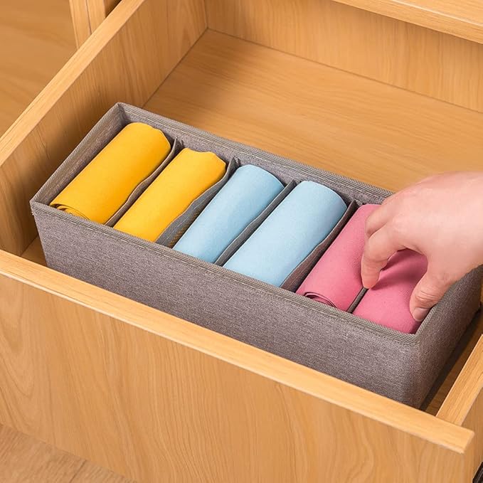 Qozary 3 Pack Sock Underwear Drawer Organizer Dividers, Collapsible Cabinet Closet Storage Boxes for Clothes, Socks, Lingerie, Underwear, Tie, Belt, Baby, Bedroom